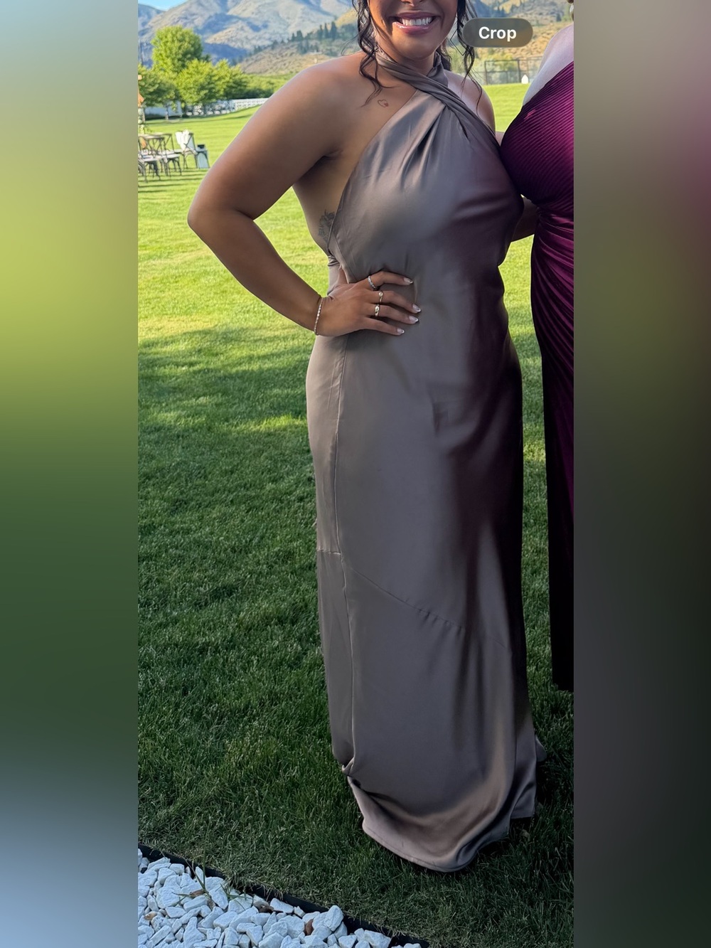Show Me Your MuMu Taupe Satin Halter Maxi Dress